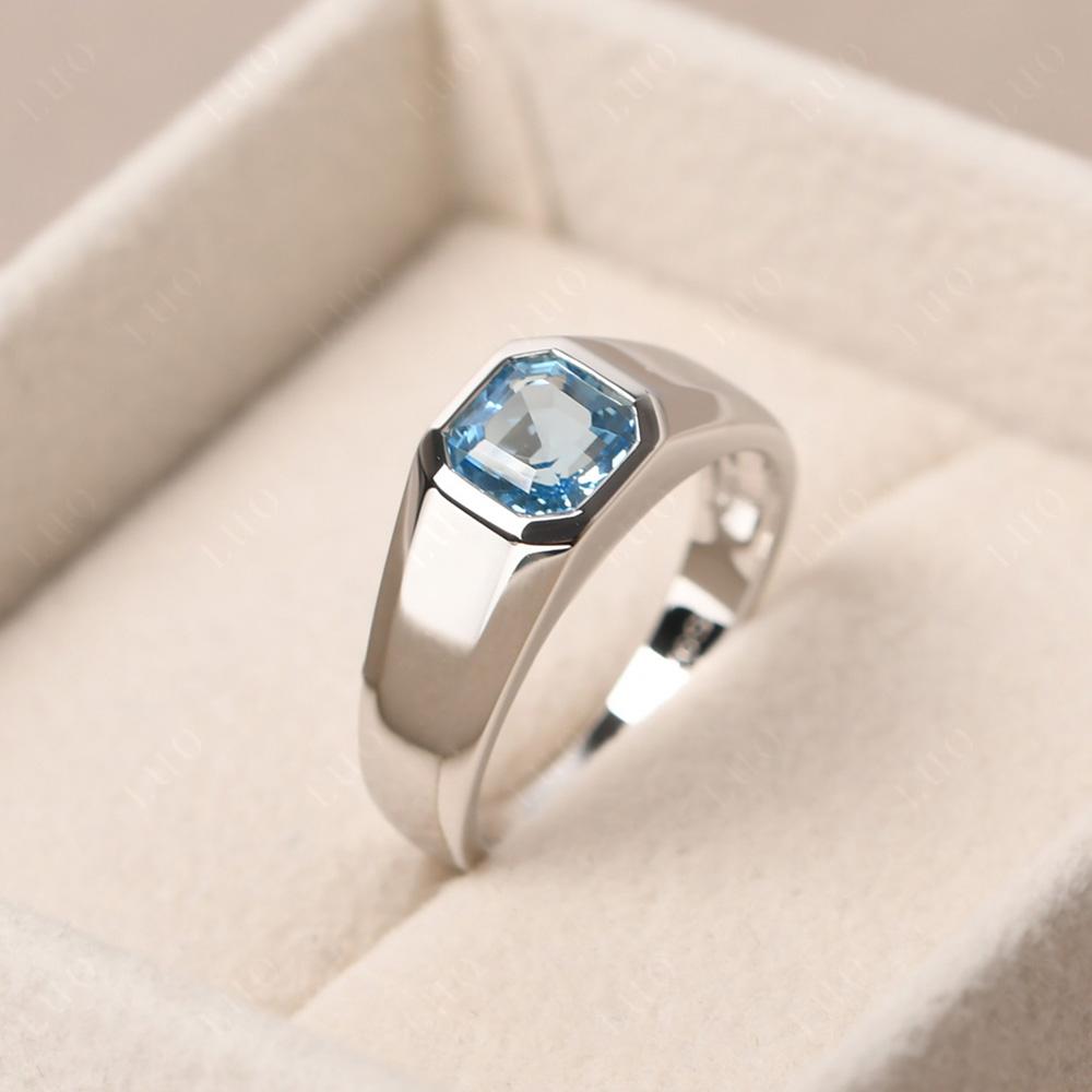 Wide Band Asscher Cut Swiss Blue Topaz Ring - LUO Jewelry