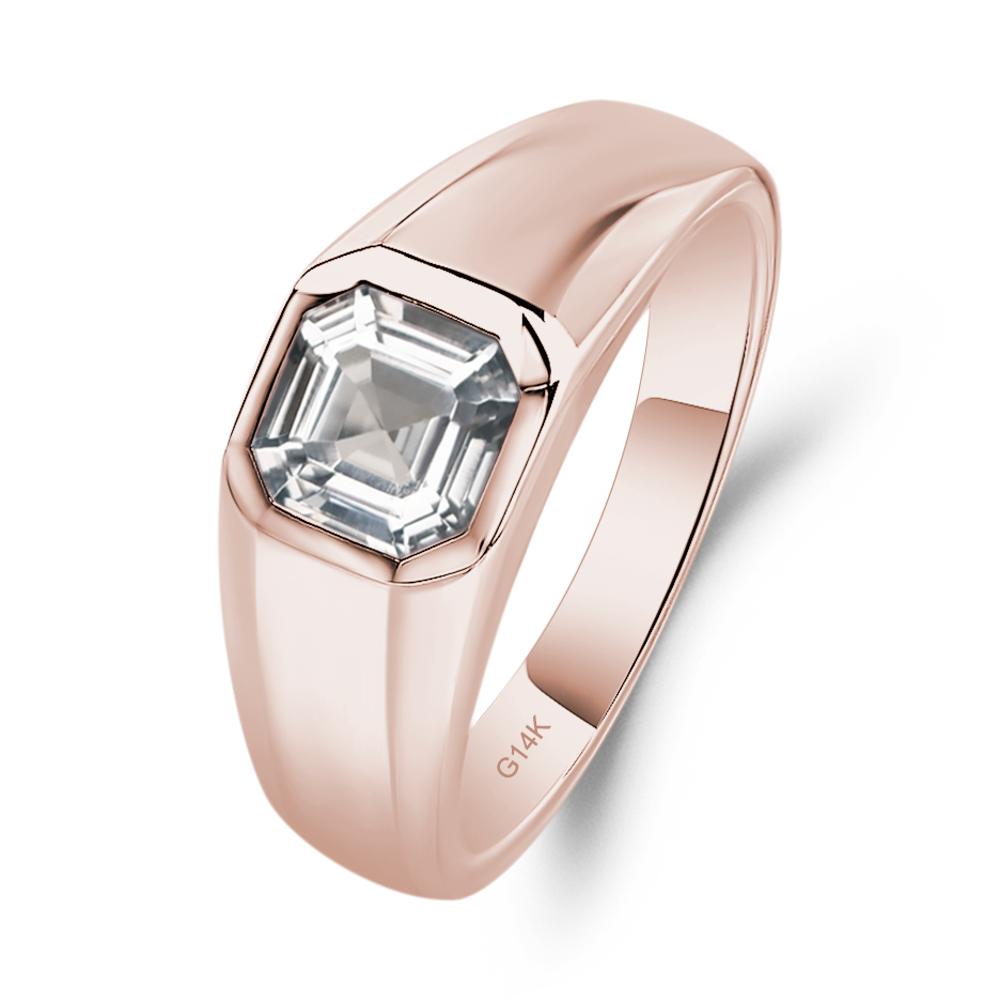 Wide Band Asscher Cut White Topaz Ring - LUO Jewelry #metal_14k rose gold