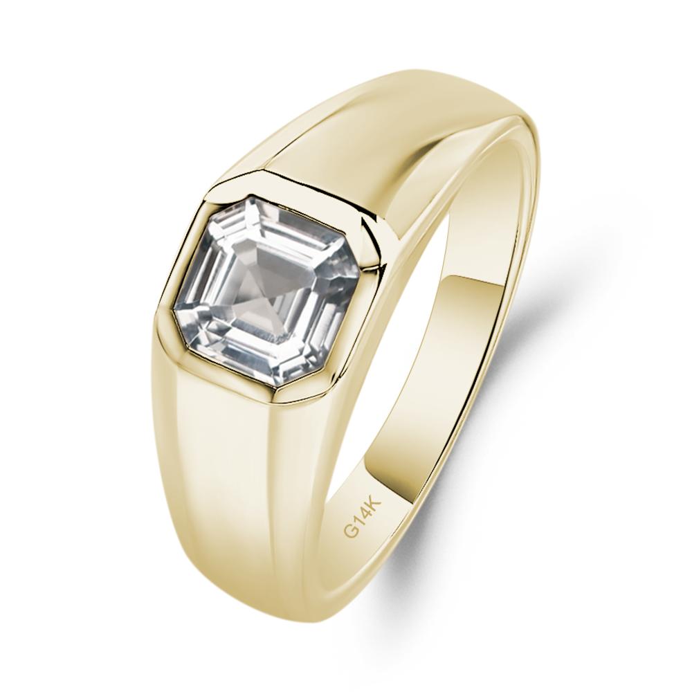 Wide Band Asscher Cut White Topaz Ring - LUO Jewelry #metal_14k yellow gold