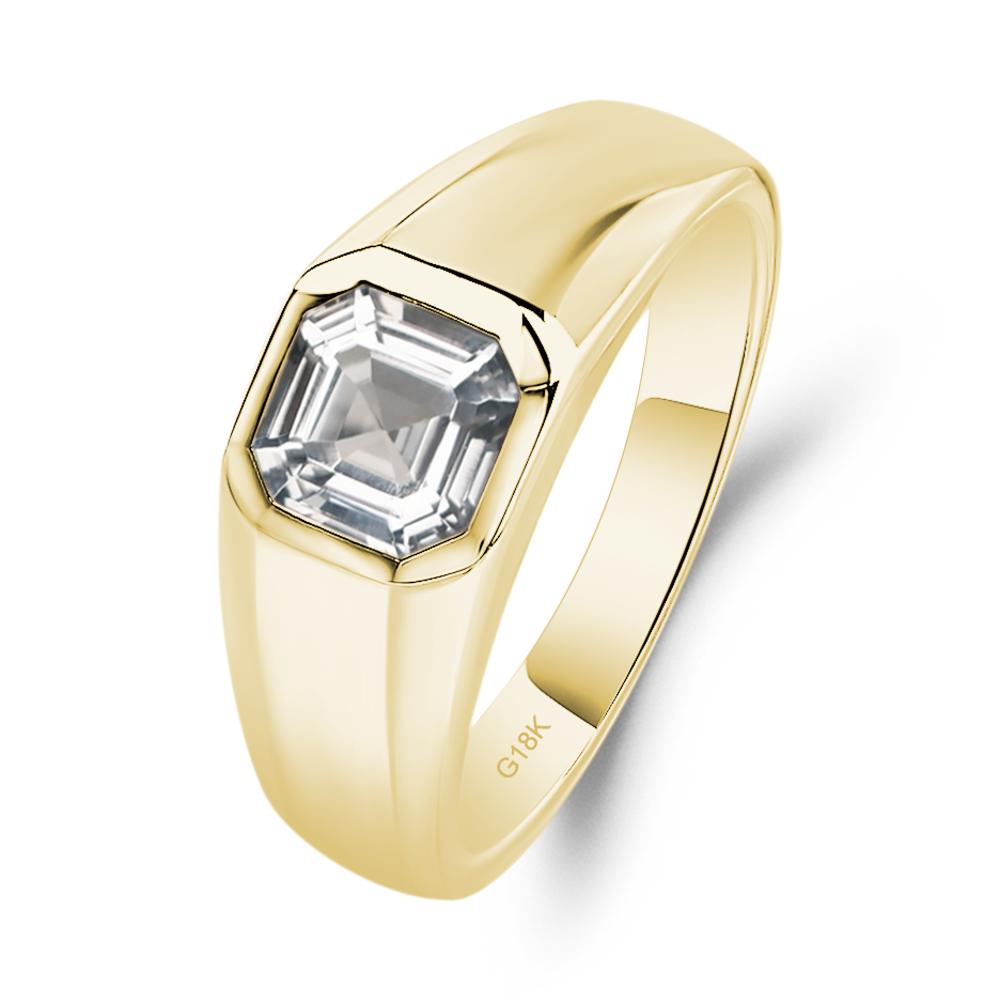 Wide Band Asscher Cut White Topaz Ring - LUO Jewelry #metal_18k yellow gold