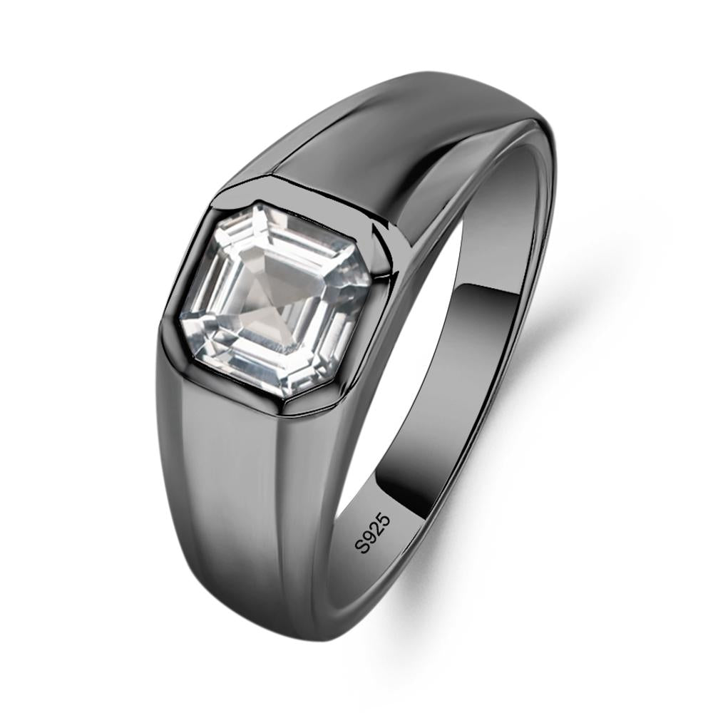Wide Band Asscher Cut White Topaz Ring - LUO Jewelry #metal_black finish sterling silver