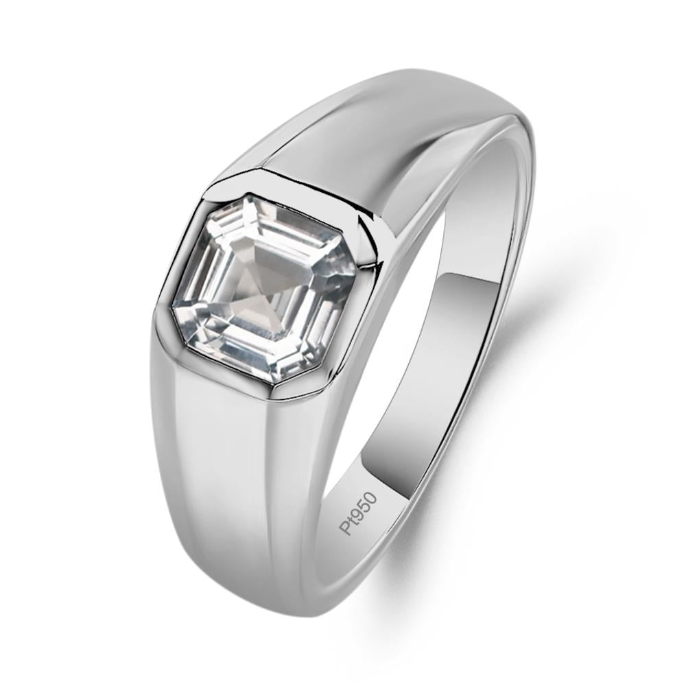 Wide Band Asscher Cut White Topaz Ring - LUO Jewelry #metal_platinum