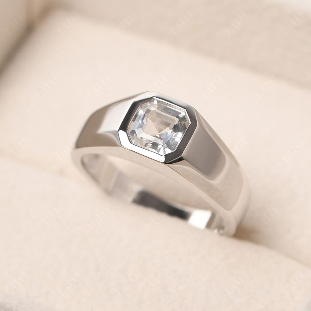 Wide Band Asscher Cut White Topaz Ring - LUO Jewelry