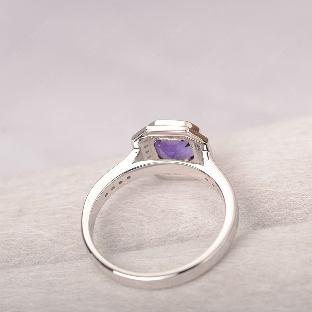 Asscher Cut Amethyst Bezel Set Halo Engagement Ring - LUO Jewelry