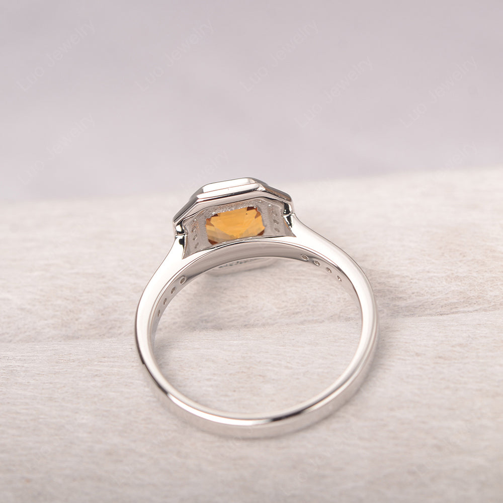 Asscher Cut Citrine Bezel Set Halo Engagement Ring - LUO Jewelry