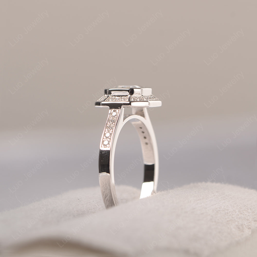 Asscher Cut White Topaz Bezel Set Halo Engagement Ring - LUO Jewelry