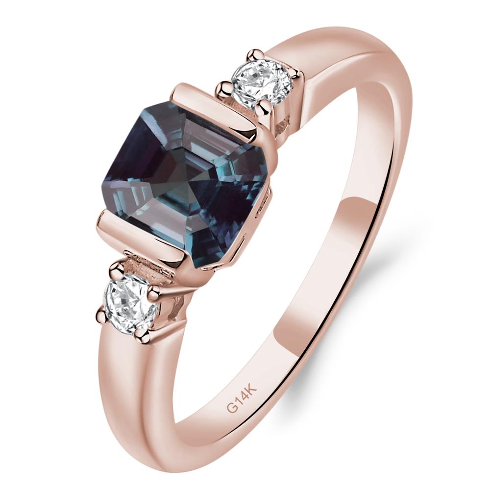 Lab Alexandrite Half Bezel Set Asscher Cut Ring - LUO Jewelry #metal_14k rose gold