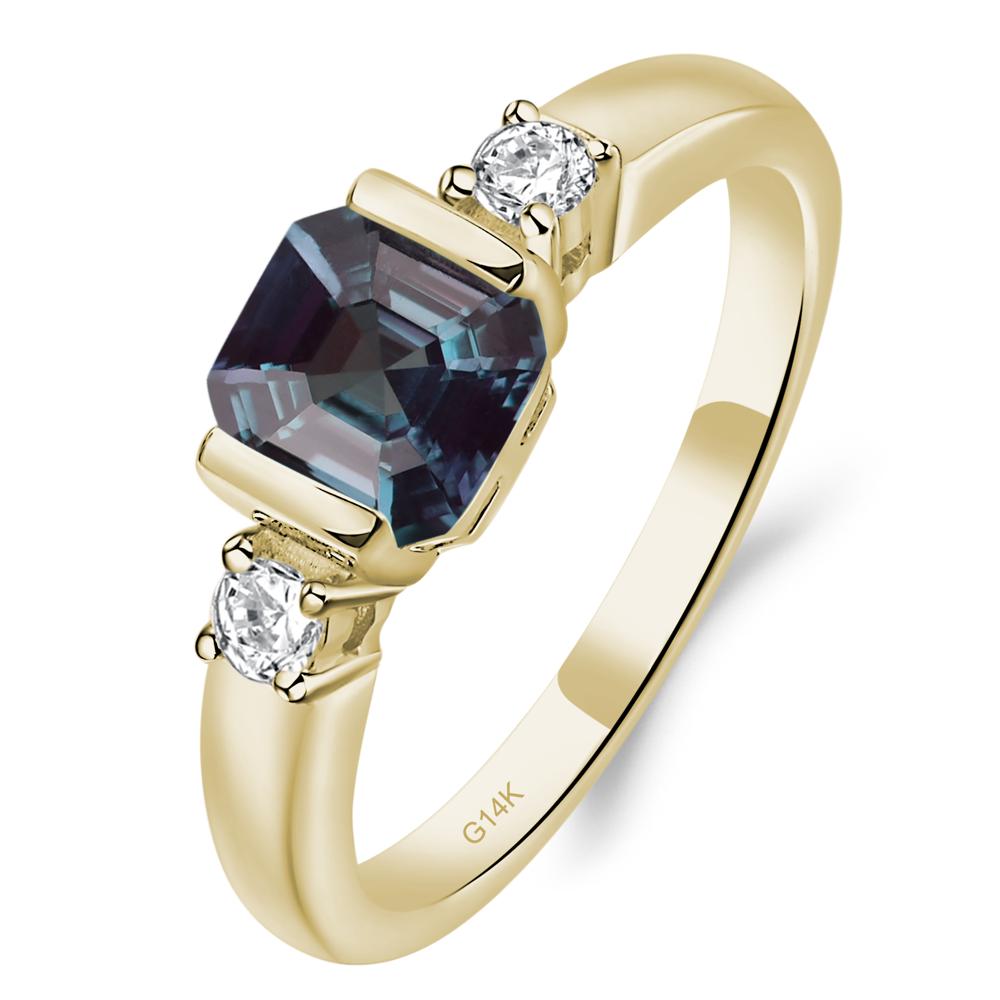 Lab Alexandrite Half Bezel Set Asscher Cut Ring - LUO Jewelry #metal_14k yellow gold