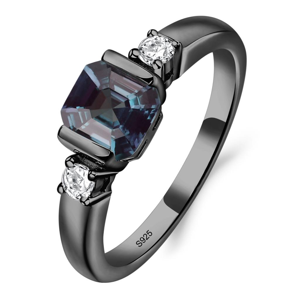 Lab Alexandrite Half Bezel Set Asscher Cut Ring - LUO Jewelry #metal_black finish sterling silver