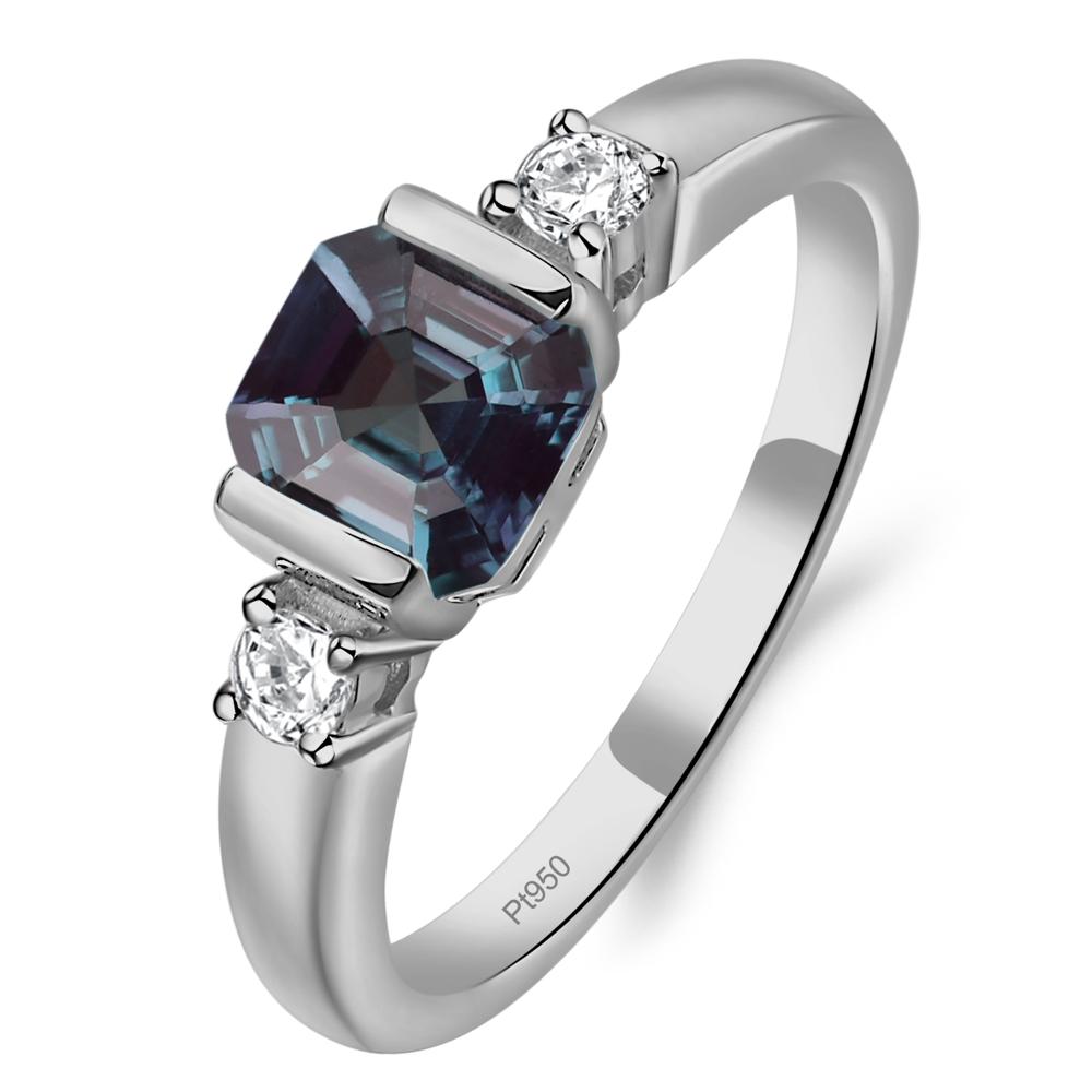 Lab Alexandrite Half Bezel Set Asscher Cut Ring - LUO Jewelry #metal_platinum