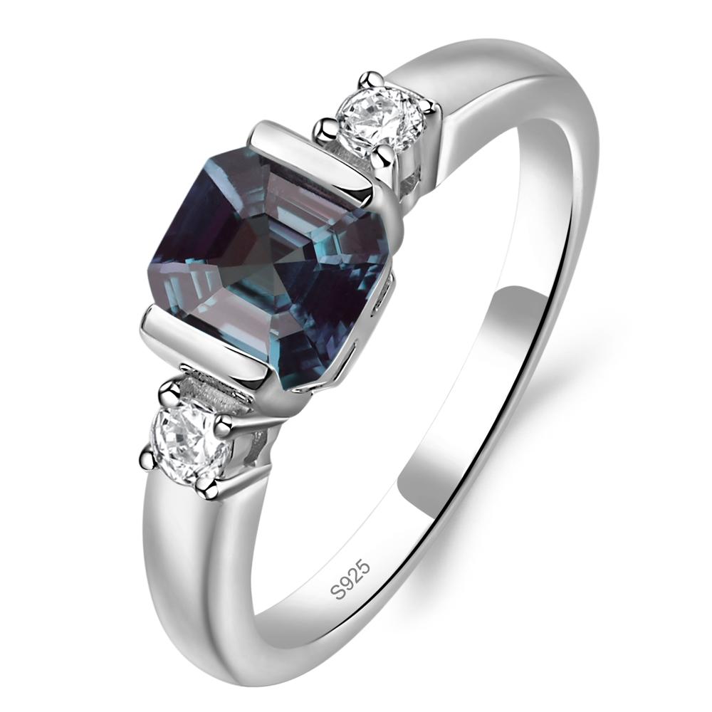 Lab Alexandrite Half Bezel Set Asscher Cut Ring - LUO Jewelry #metal_sterling silver