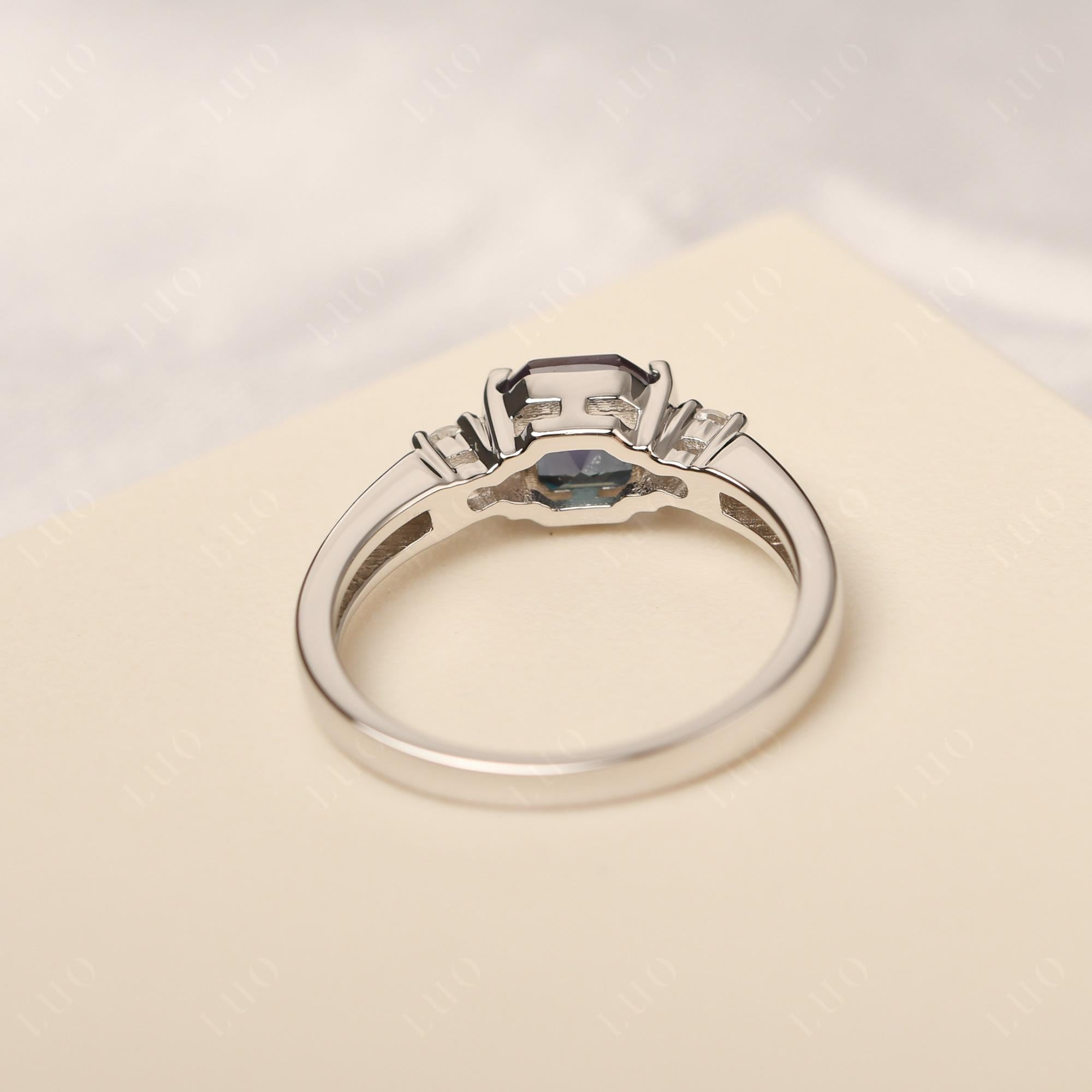 Lab Alexandrite Half Bezel Set Asscher Cut Ring - LUO Jewelry