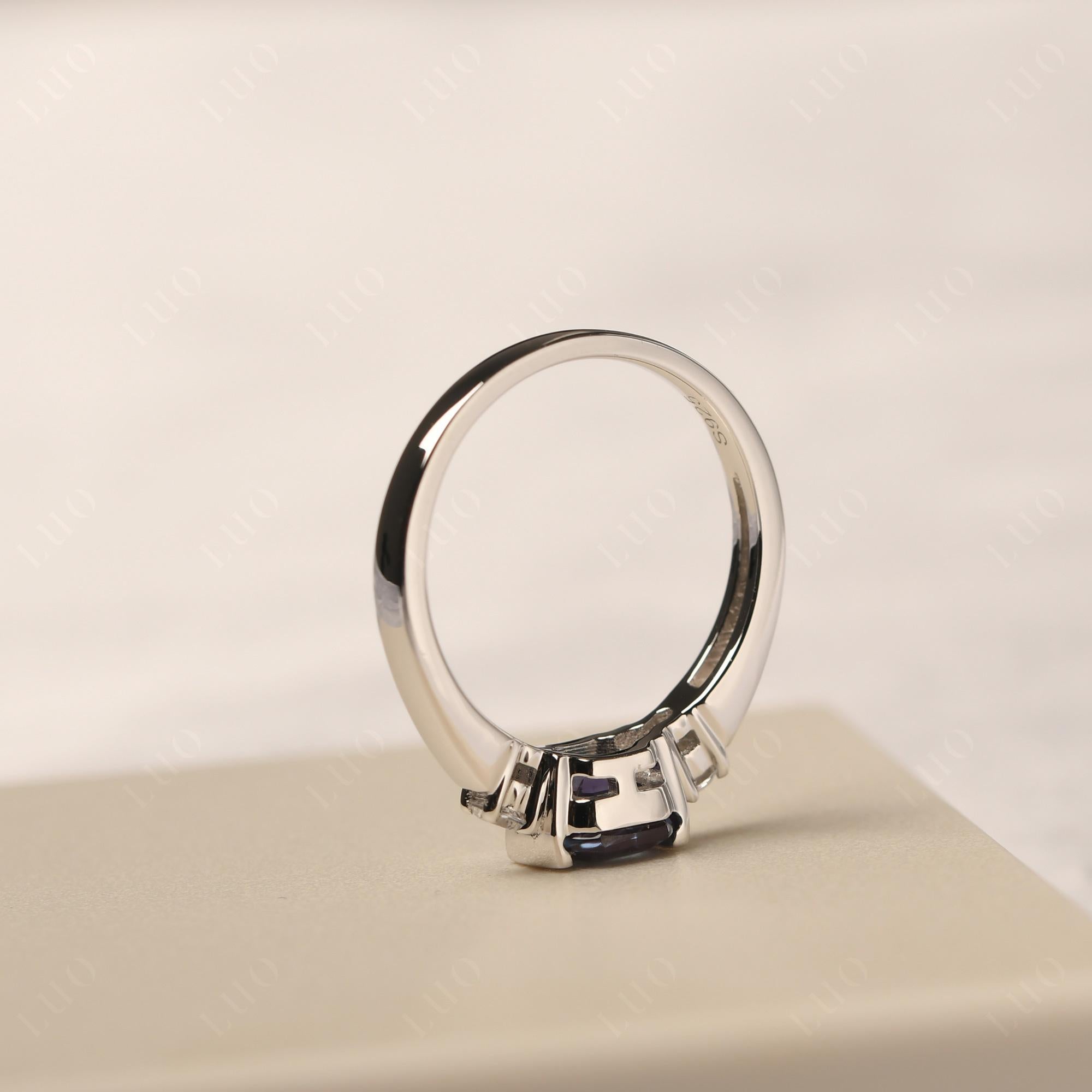 Lab Alexandrite Half Bezel Set Asscher Cut Ring - LUO Jewelry