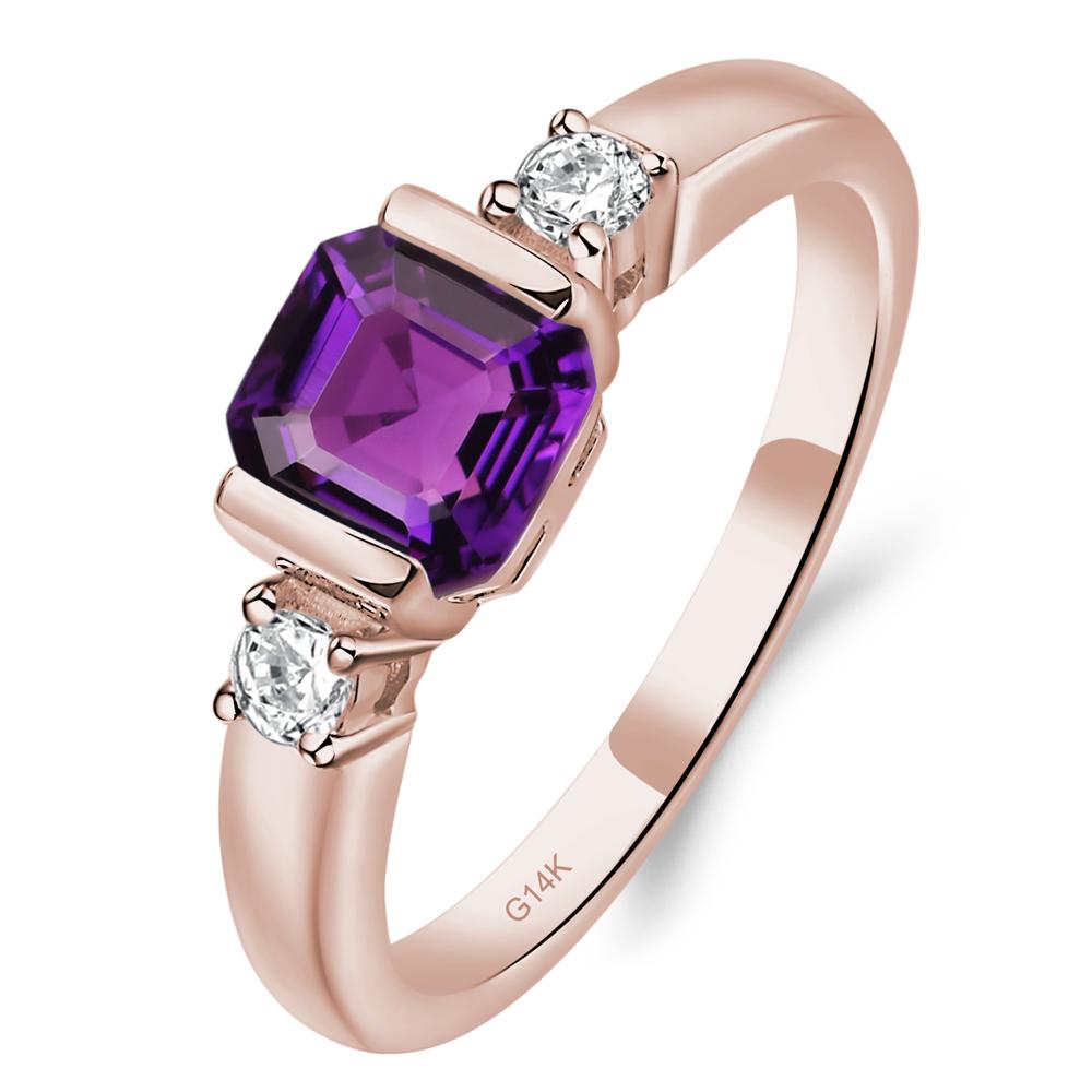 Amethyst Half Bezel Set Asscher Cut Ring - LUO Jewelry #metal_14k rose gold