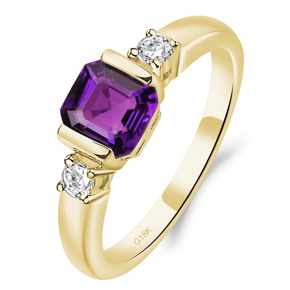 Amethyst Half Bezel Set Asscher Cut Ring - LUO Jewelry #metal_18k yellow gold