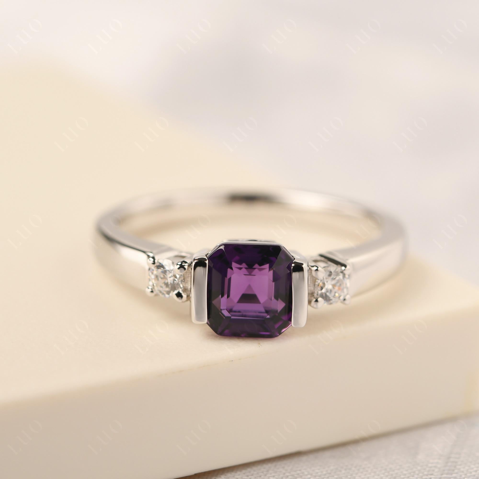 Amethyst Half Bezel Set Asscher Cut Ring - LUO Jewelry