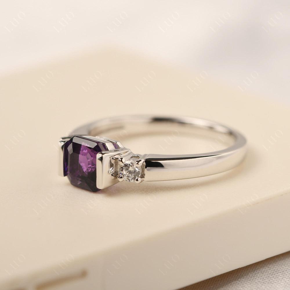 Amethyst Half Bezel Set Asscher Wedding Rings - LUO Jewelry