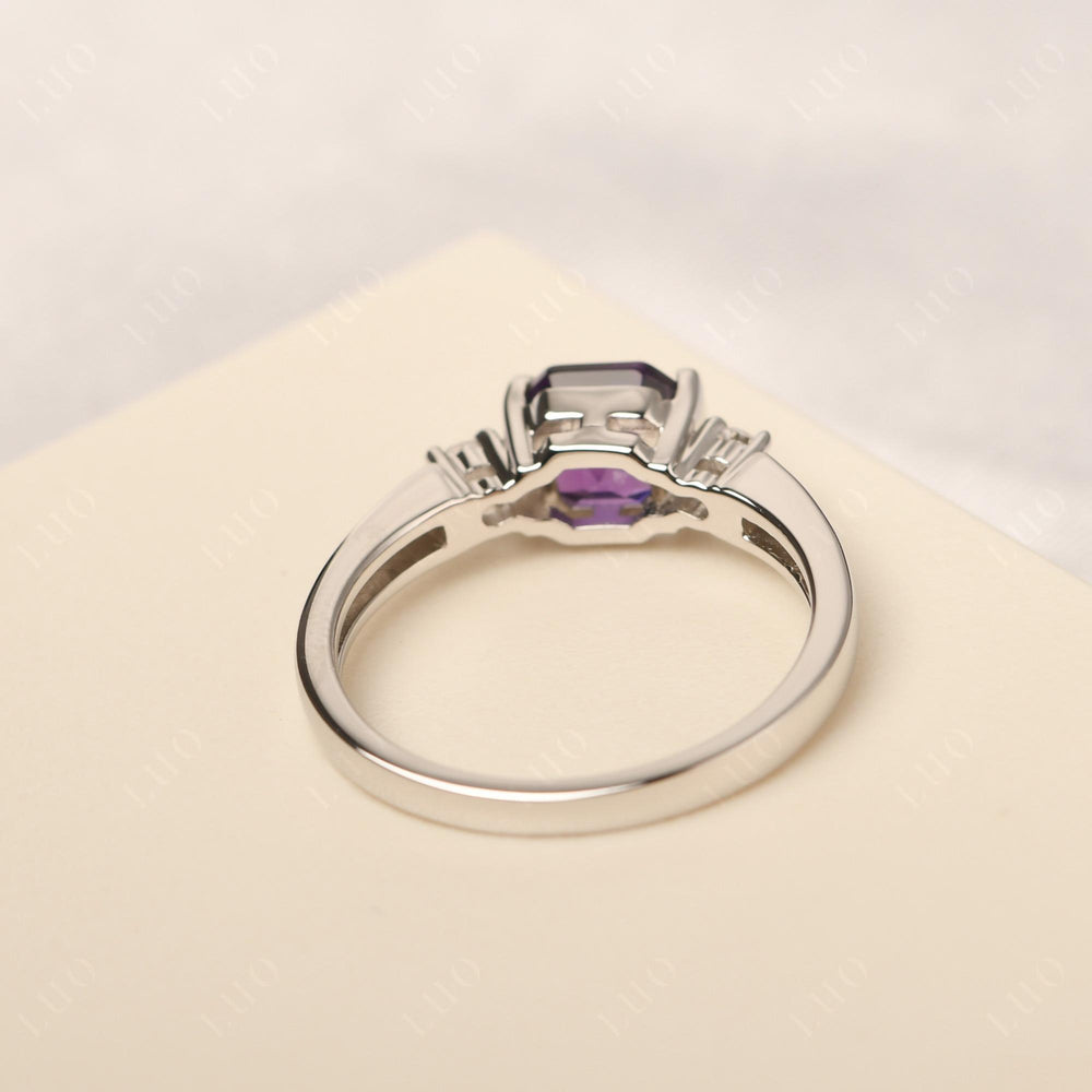 Amethyst Half Bezel Set Asscher Wedding Rings - LUO Jewelry