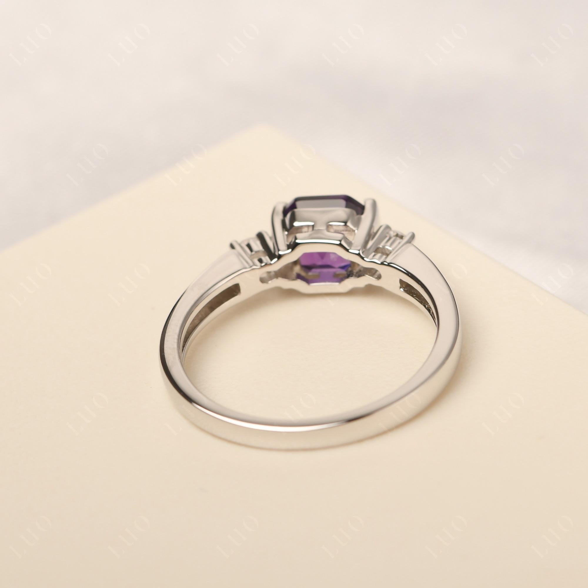 Amethyst Half Bezel Set Asscher Cut Ring - LUO Jewelry