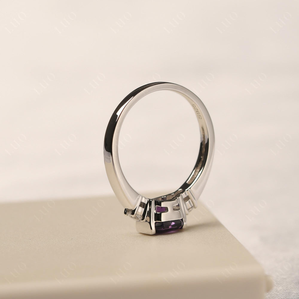 Amethyst Half Bezel Set Asscher Wedding Rings - LUO Jewelry