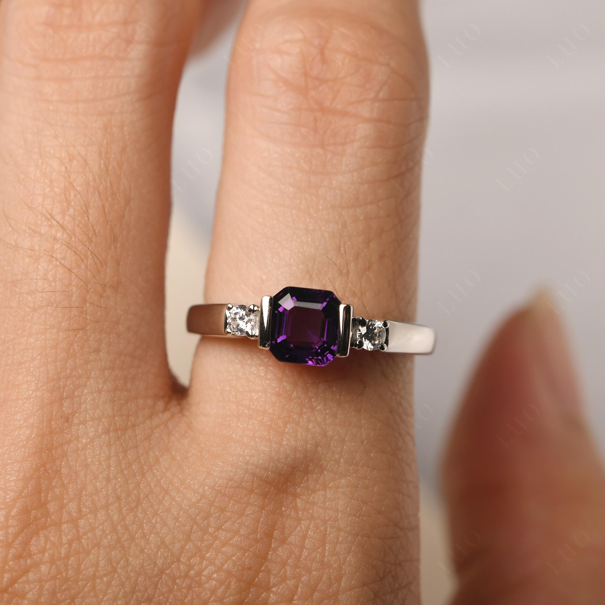 Amethyst Half Bezel Set Asscher Cut Ring - LUO Jewelry