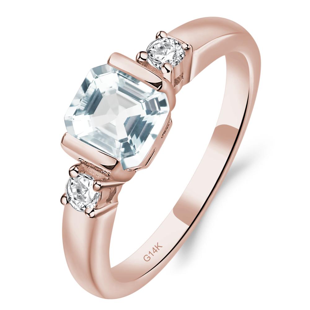 Aquamarine Half Bezel Set Asscher Cut Ring - LUO Jewelry #metal_14k rose gold