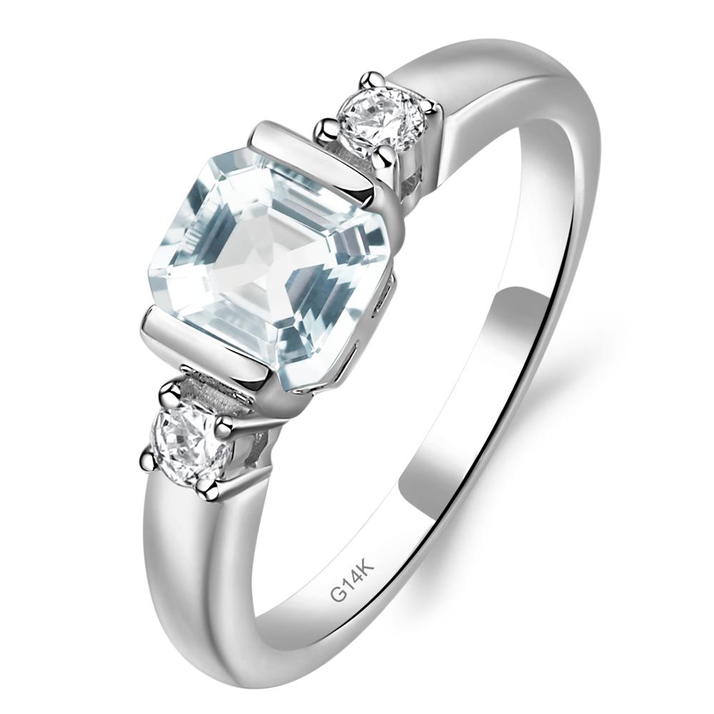 Aquamarine Half Bezel Set Asscher Cut Ring - LUO Jewelry #metal_14k white gold