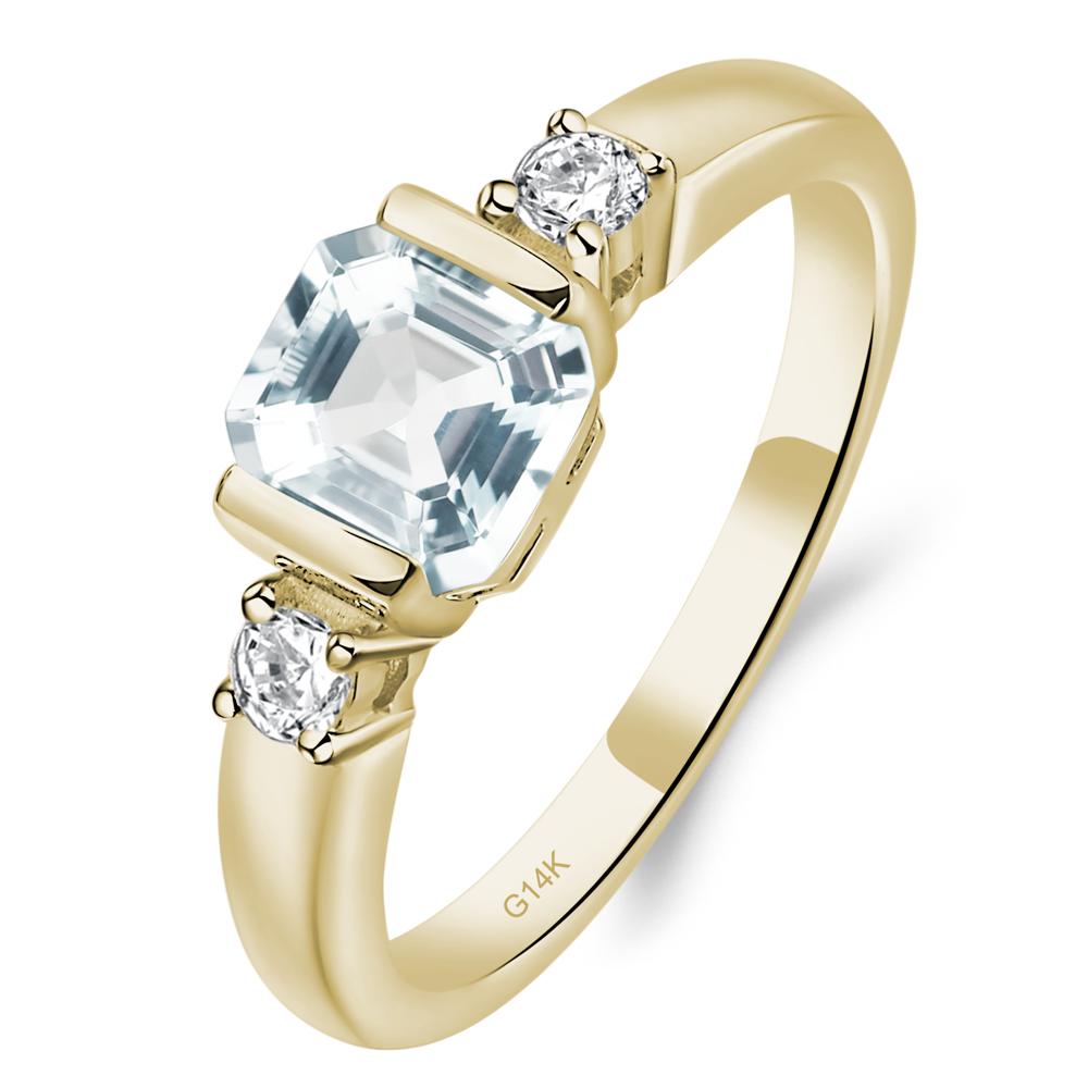 Aquamarine Half Bezel Set Asscher Cut Ring - LUO Jewelry #metal_14k yellow gold