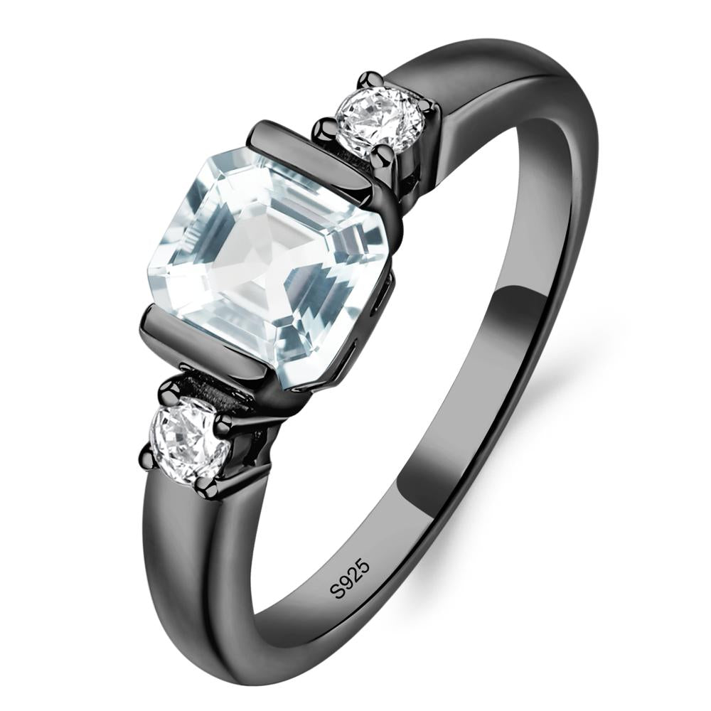 Aquamarine Half Bezel Set Asscher Cut Ring - LUO Jewelry #metal_black finish sterling silver