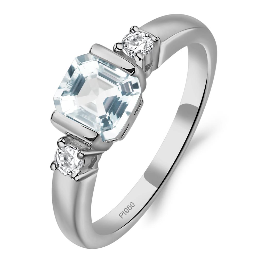 Aquamarine Half Bezel Set Asscher Cut Ring - LUO Jewelry #metal_platinum