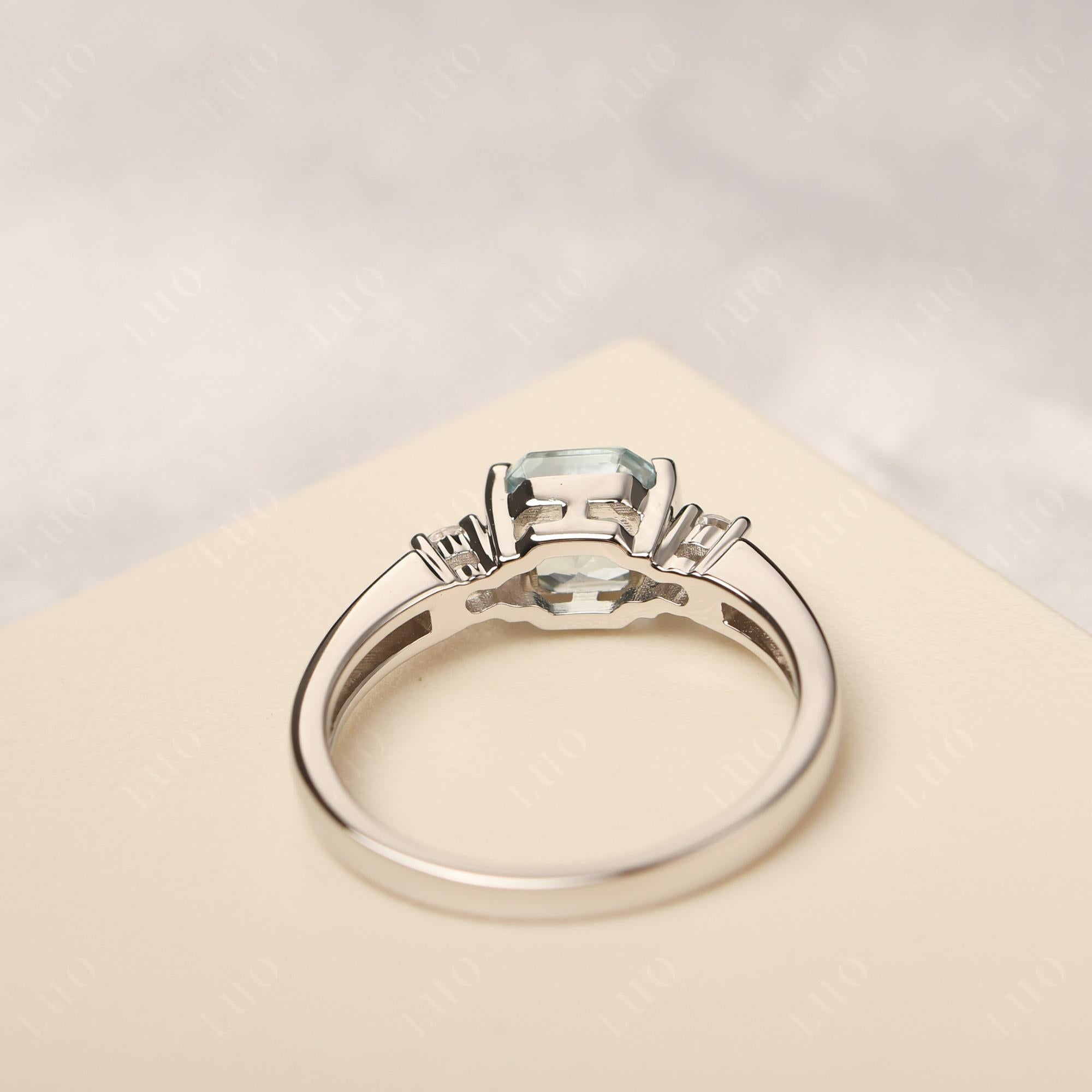 Aquamarine Half Bezel Set Asscher Cut Ring - LUO Jewelry