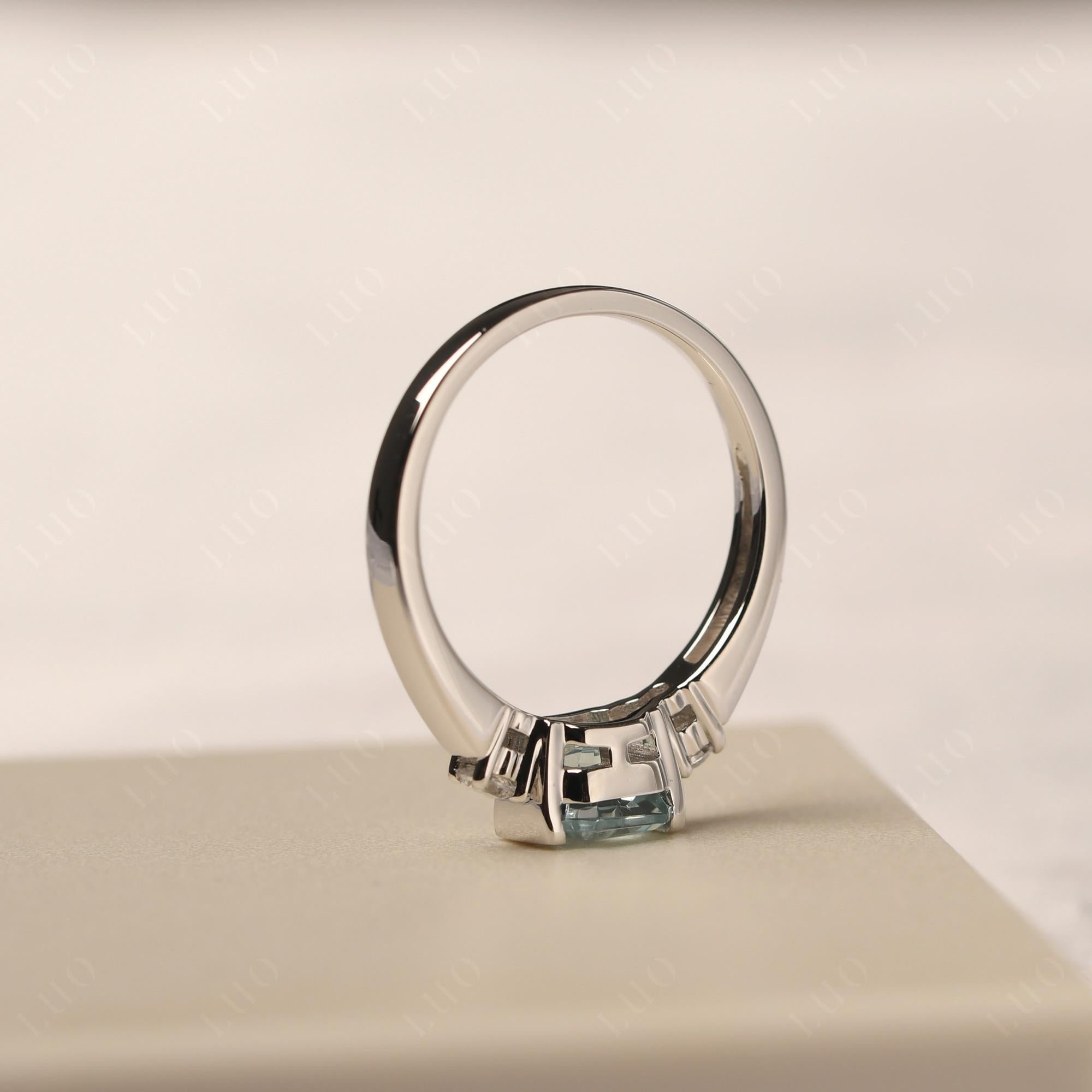 Aquamarine Half Bezel Set Asscher Cut Ring - LUO Jewelry