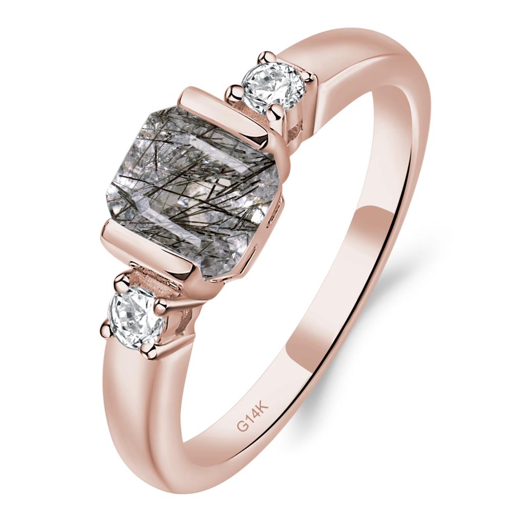 Black Rutilated Quartz Half Bezel Set Asscher Cut Ring - LUO Jewelry #metal_14k rose gold