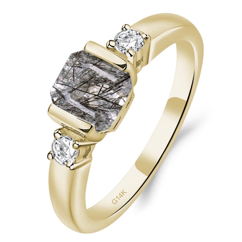 Black Rutilated Quartz Half Bezel Set Asscher Cut Ring - LUO Jewelry #metal_14k yellow gold