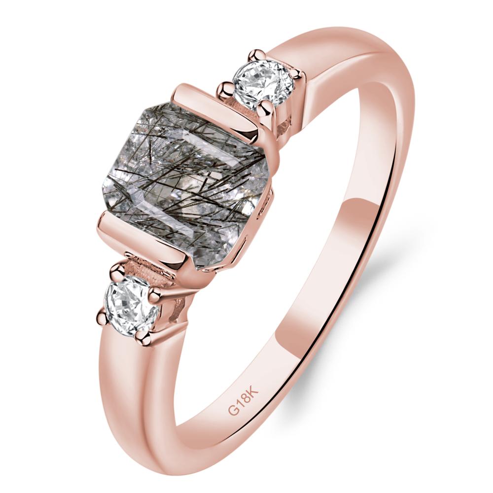 Black Rutilated Quartz Half Bezel Set Asscher Cut Ring - LUO Jewelry #metal_18k rose gold