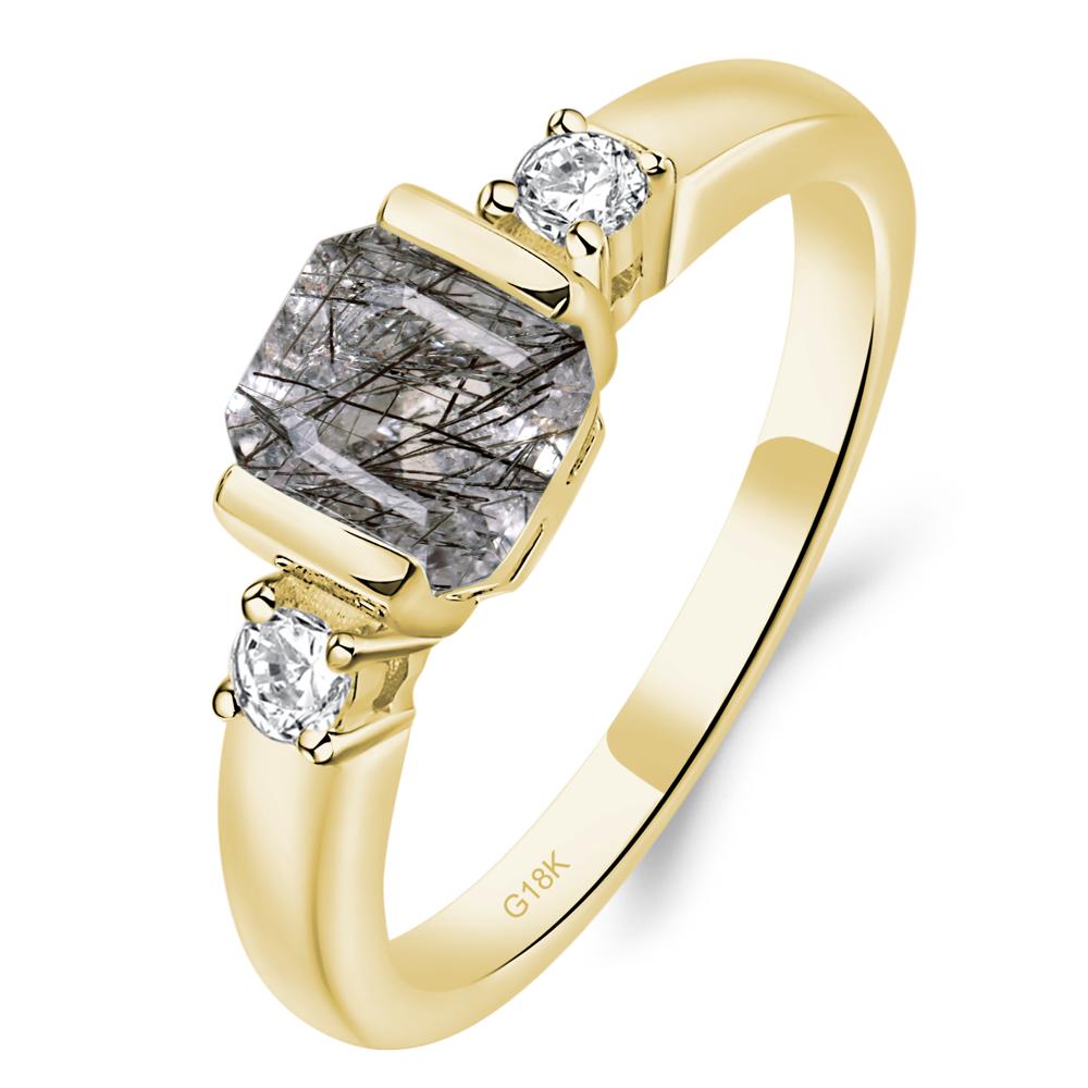 Black Rutilated Quartz Half Bezel Set Asscher Cut Ring - LUO Jewelry #metal_18k yellow gold