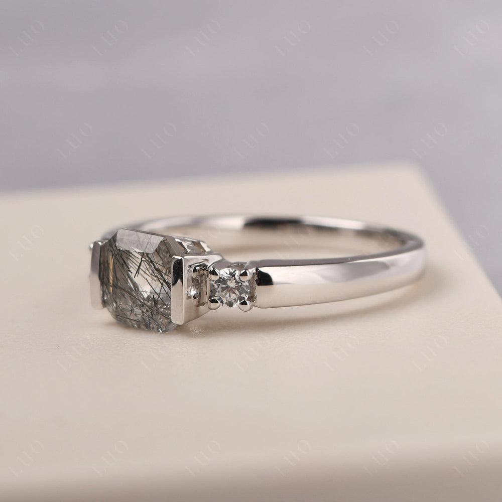Rutilated Quartz Half Bezel Set Asscher Wedding Rings - LUO Jewelry