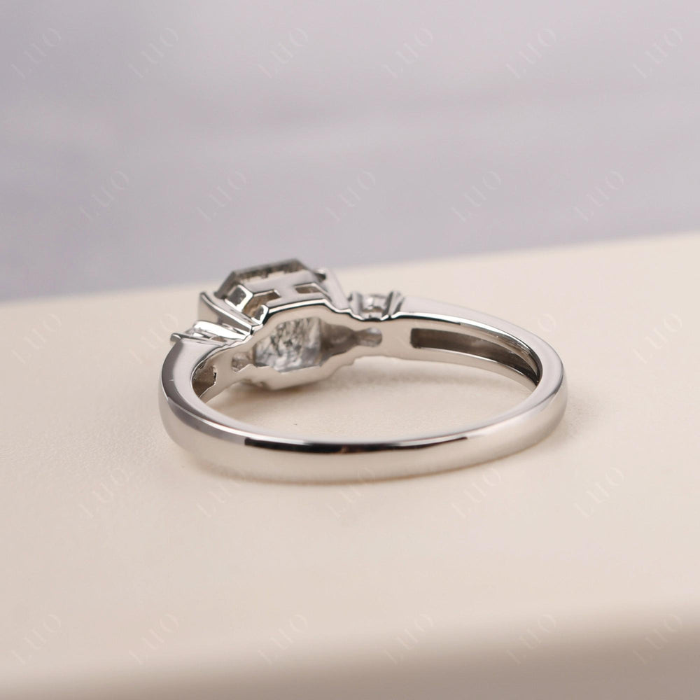 Rutilated Quartz Half Bezel Set Asscher Wedding Rings - LUO Jewelry