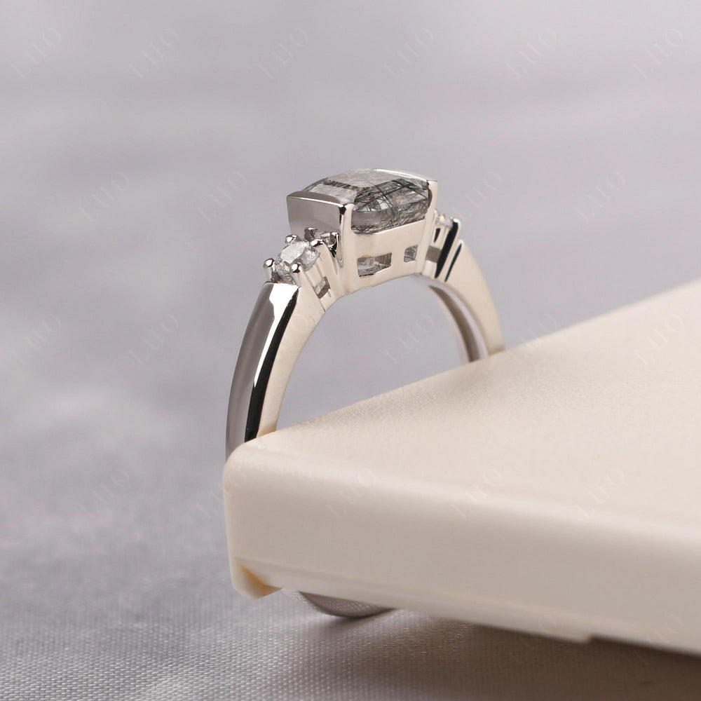 Rutilated Quartz Half Bezel Set Asscher Wedding Rings - LUO Jewelry