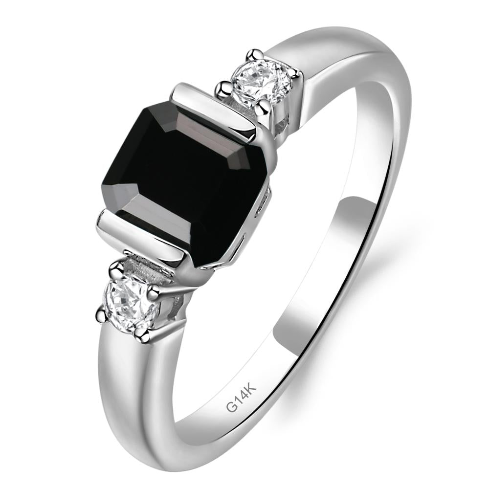 Black Stone Half Bezel Set Asscher Cut Ring - LUO Jewelry #metal_14k white gold