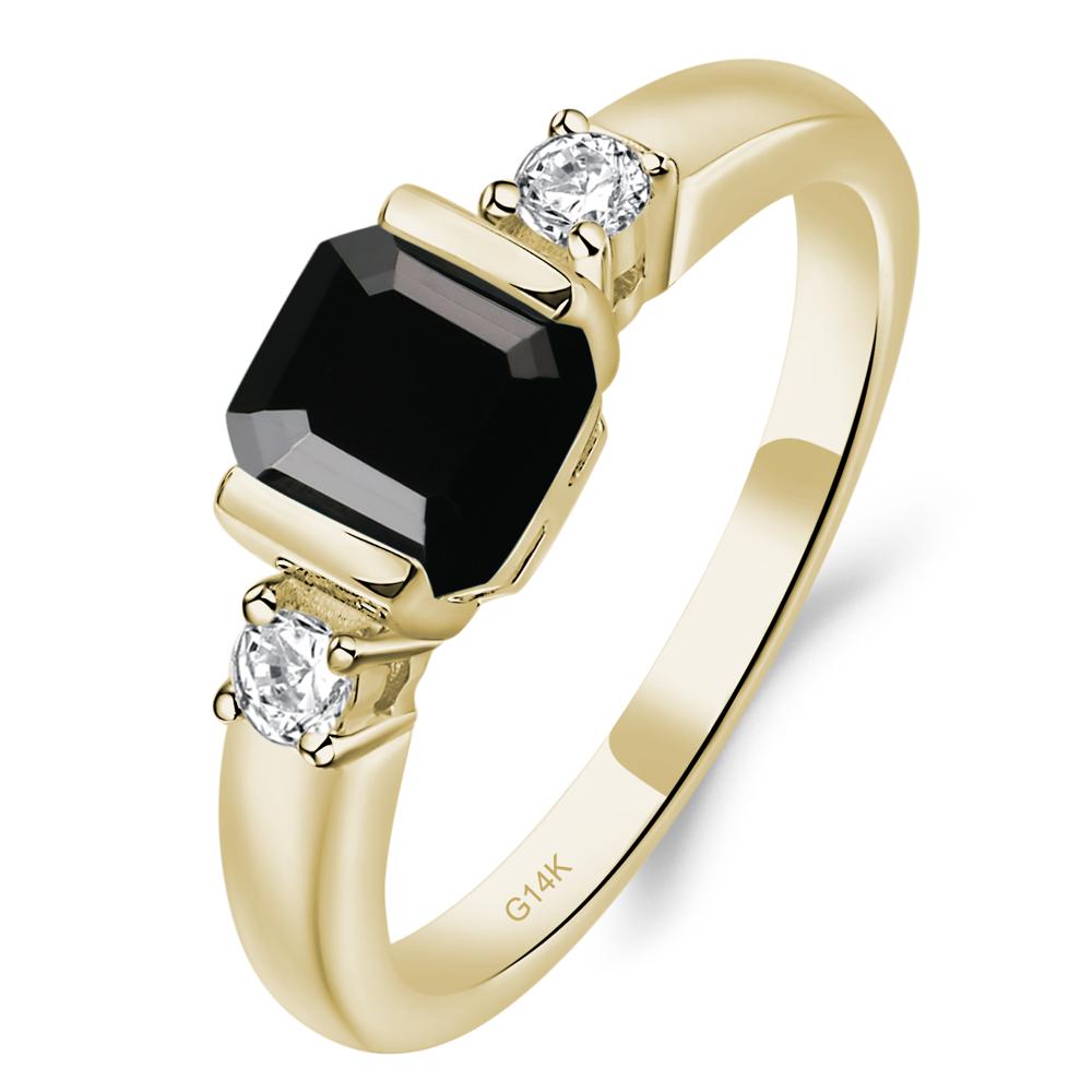 Black Stone Half Bezel Set Asscher Cut Ring - LUO Jewelry #metal_14k yellow gold