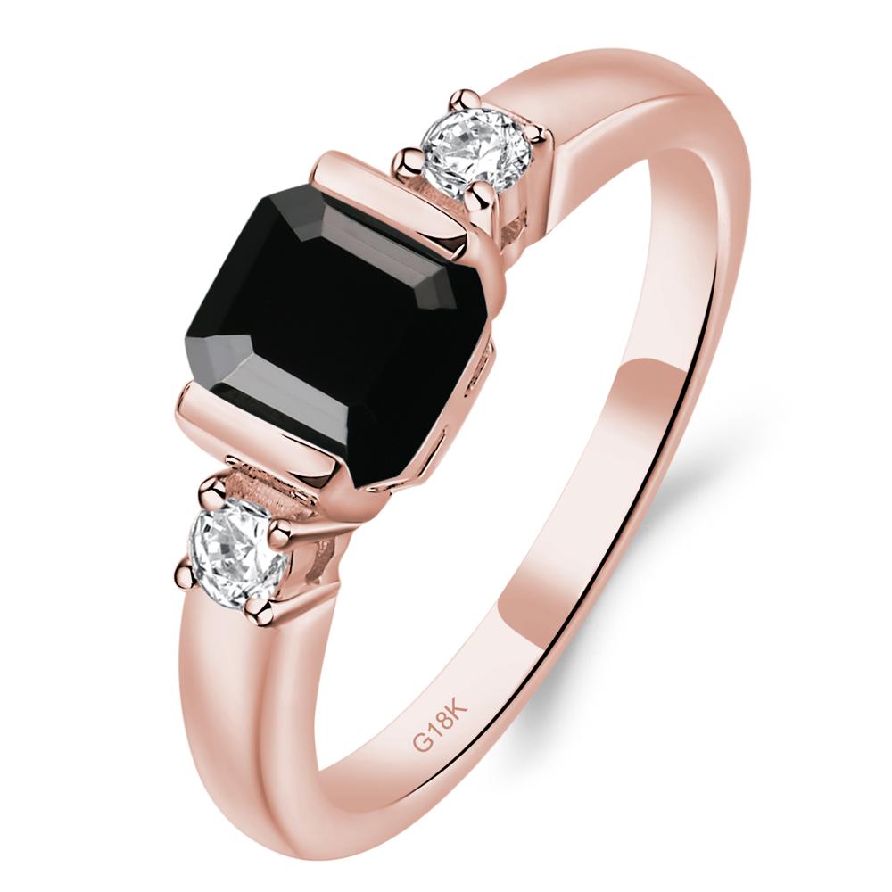 Black Stone Half Bezel Set Asscher Cut Ring - LUO Jewelry #metal_18k rose gold