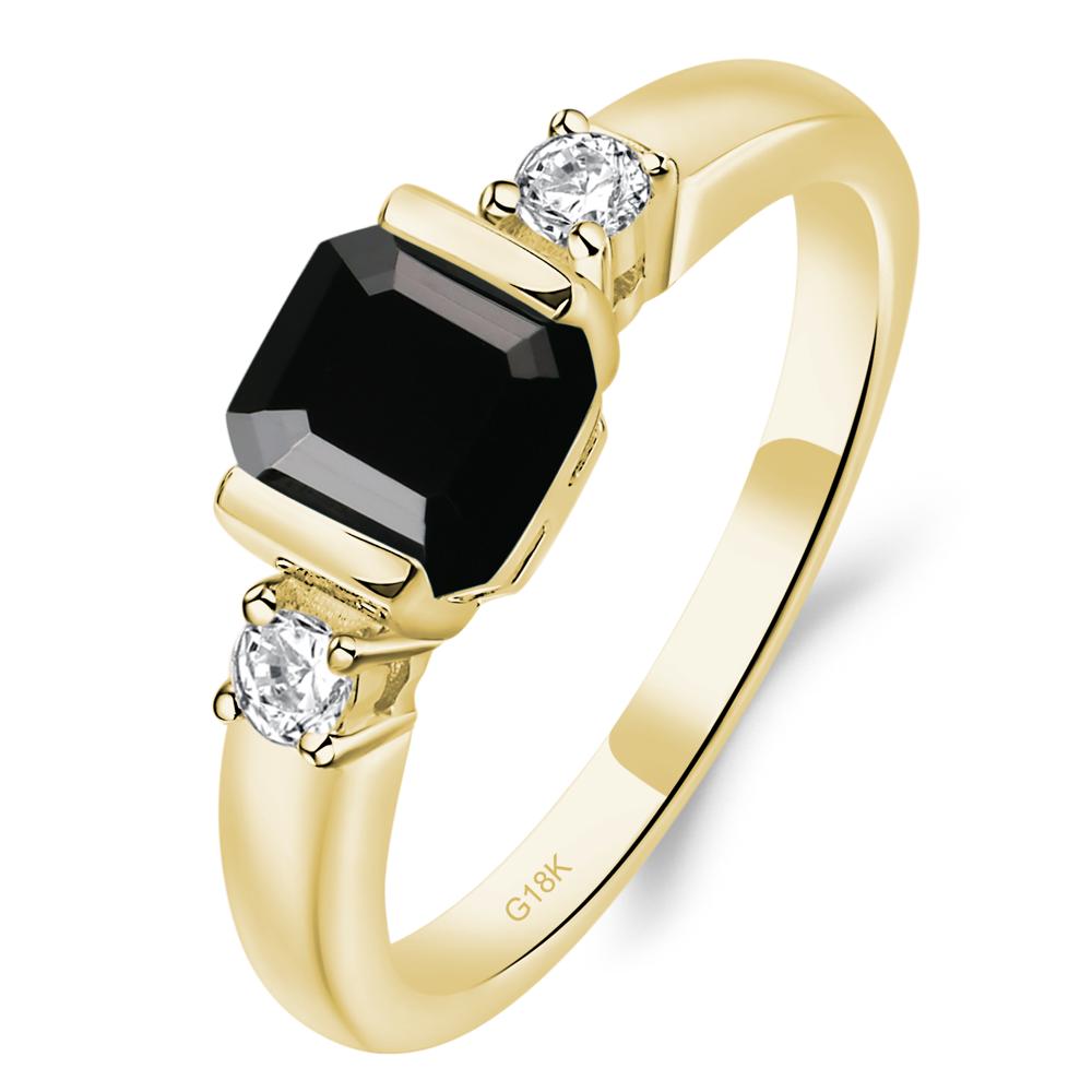 Black Stone Half Bezel Set Asscher Cut Ring - LUO Jewelry #metal_18k yellow gold