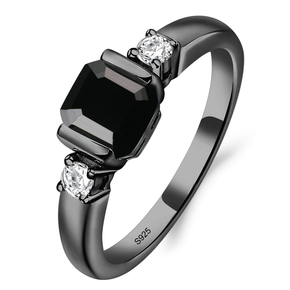 Black Stone Half Bezel Set Asscher Cut Ring - LUO Jewelry #metal_black finish sterling silver