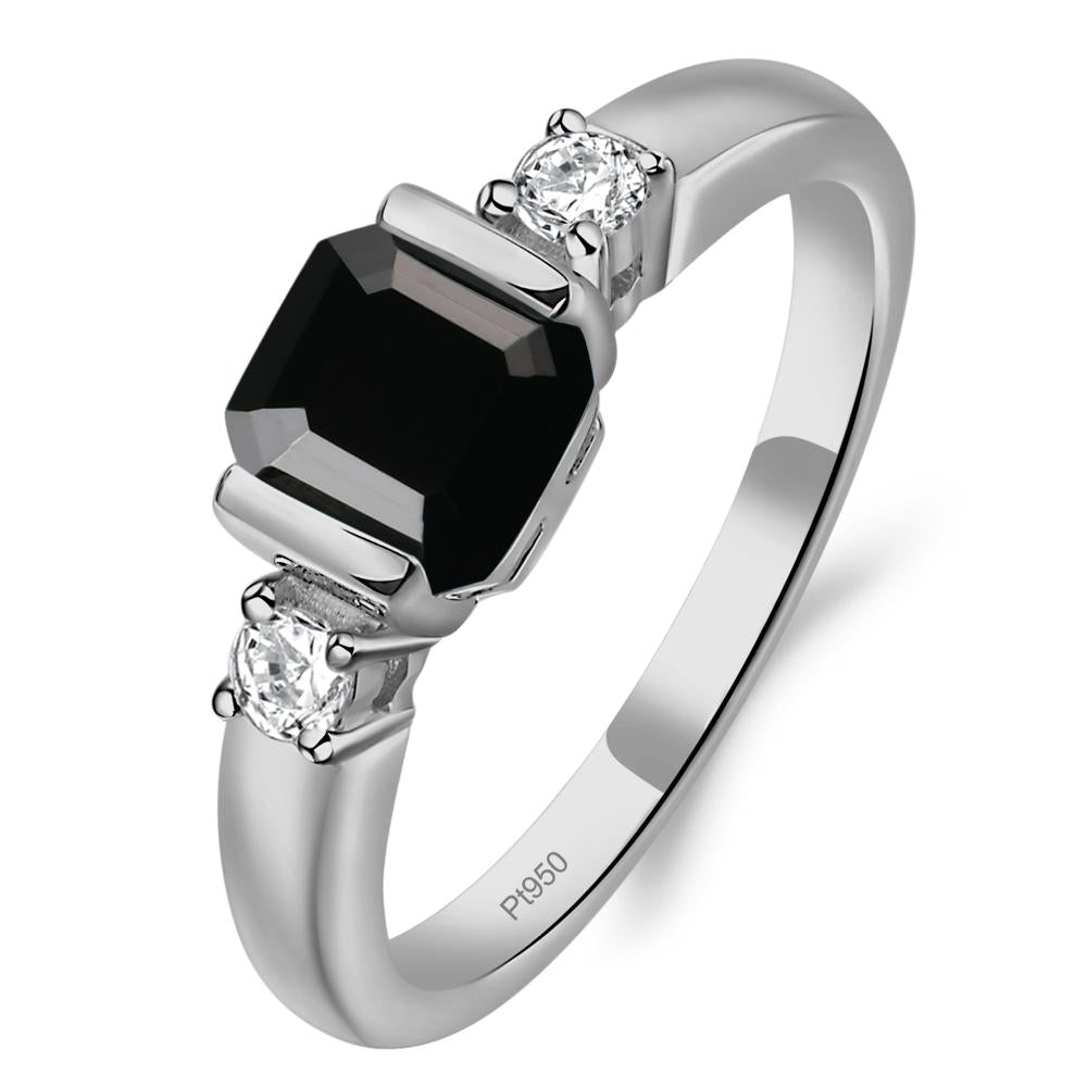 Black Stone Half Bezel Set Asscher Cut Ring - LUO Jewelry #metal_platinum