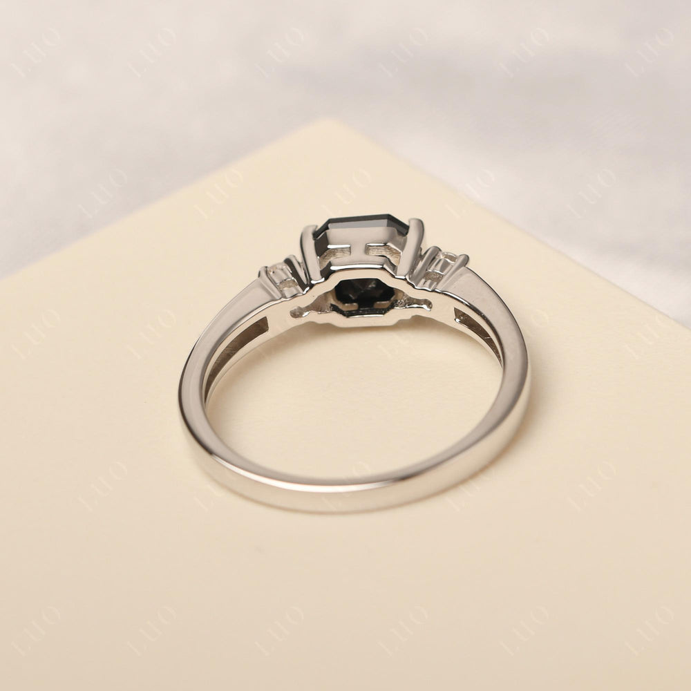 Black Spinel Half Bezel Set Asscher Wedding Rings - LUO Jewelry