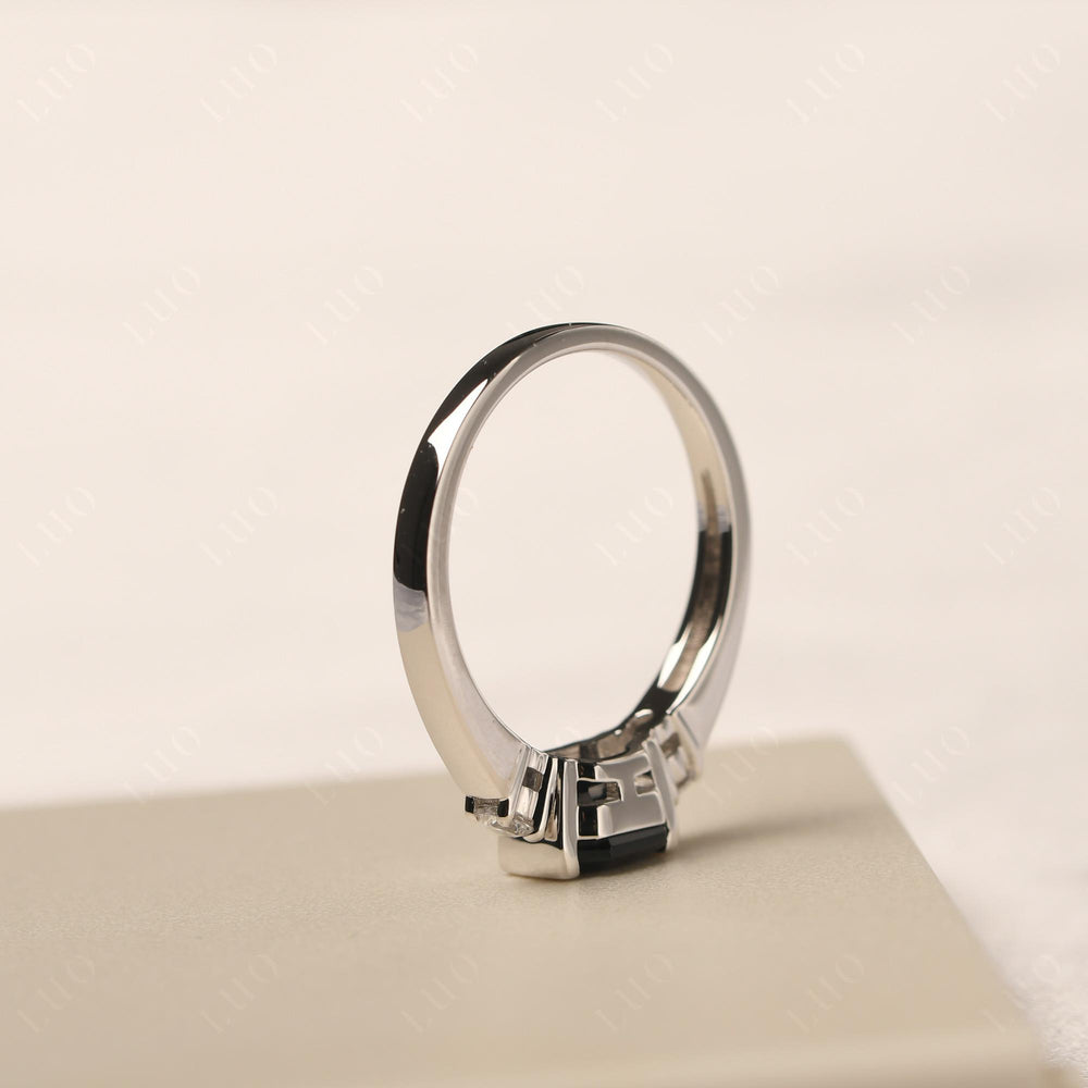 Black Spinel Half Bezel Set Asscher Wedding Rings - LUO Jewelry