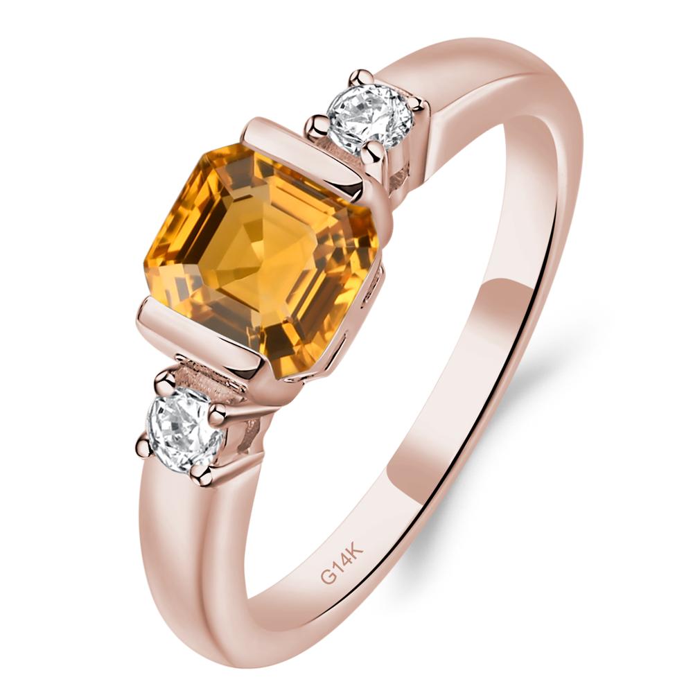 Citrine Half Bezel Set Asscher Cut Ring - LUO Jewelry #metal_14k rose gold