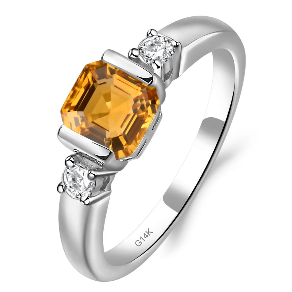 Citrine Half Bezel Set Asscher Cut Ring - LUO Jewelry #metal_14k white gold