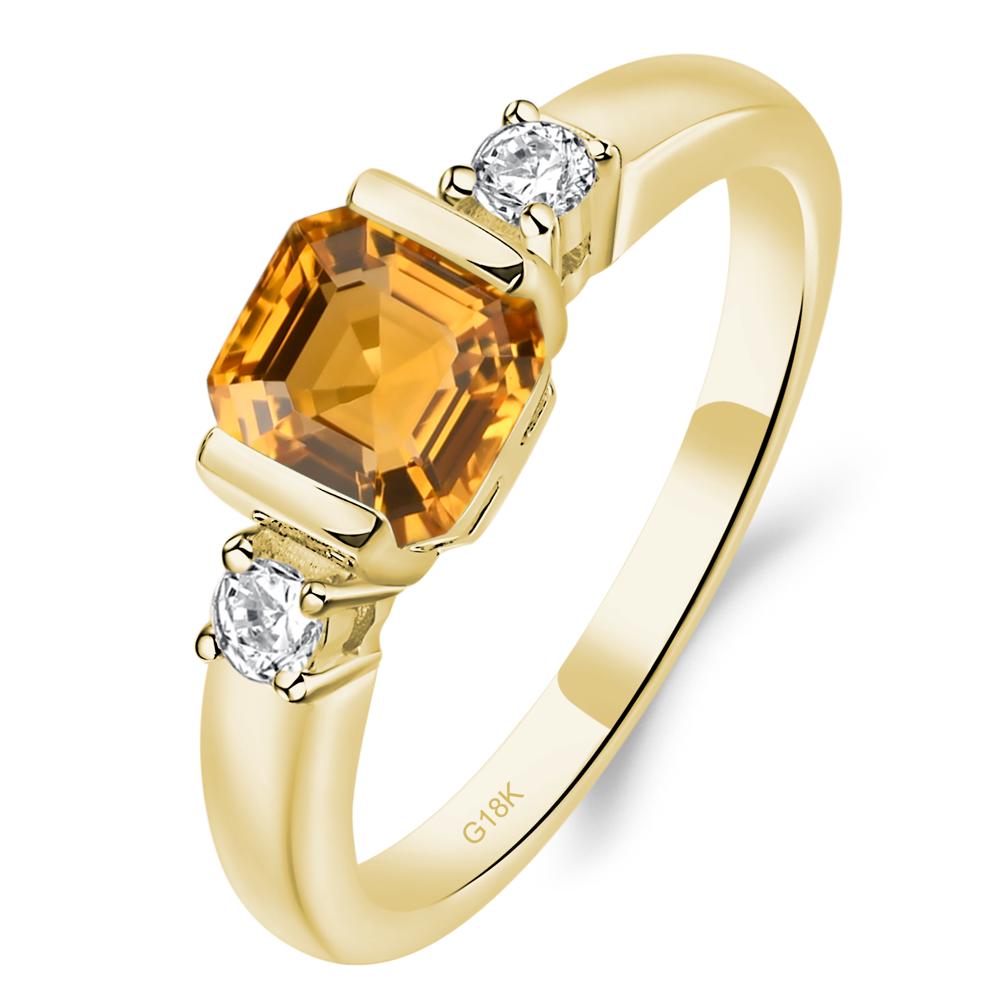Citrine Half Bezel Set Asscher Cut Ring - LUO Jewelry #metal_18k yellow gold